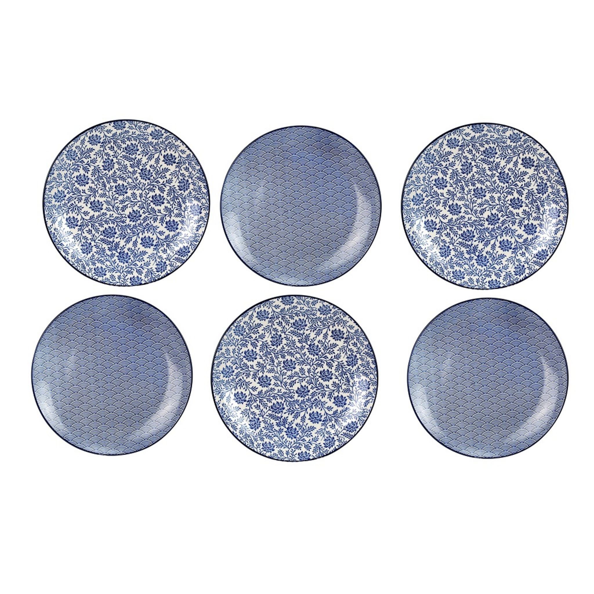 DOWAN Lot De 6 Assiettes Plates 26,7cm - Céramique Bleu Vintage - Micro-ondes, Lave-vaisselle - Design Artisanal