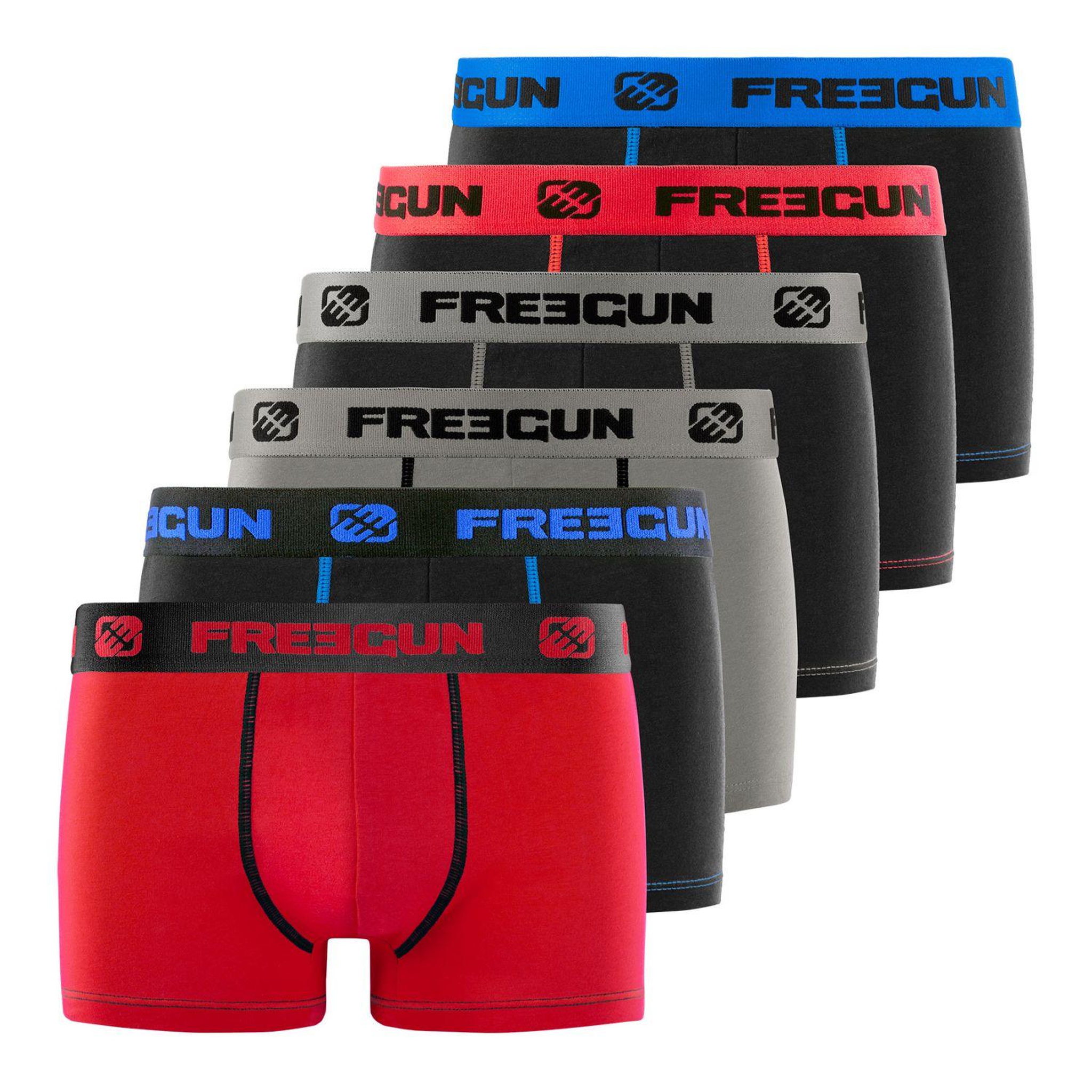 FREEGUN Lot de 6 boxers garçon en Coton. Coloris disponibles : Noir