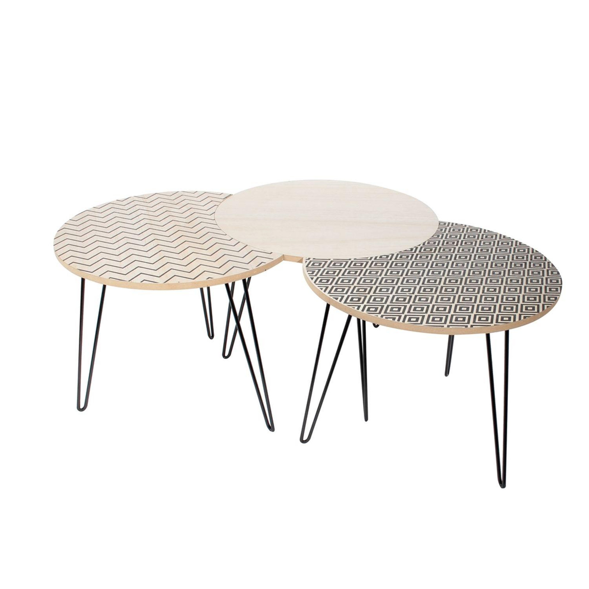 The Home Deco Factory Trio de tables gigognes - beige et noire - h. 36cm