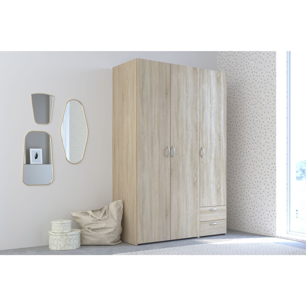 Armoire 3 portes 2 tiroirs L120cm DAISY