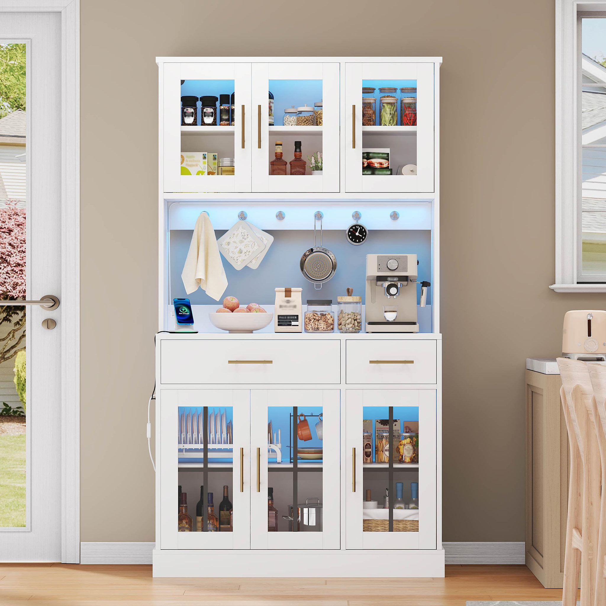 Voir la diapositive 2 : MERAX Buffet de cuisine 6 portes 2 tiroirs - 100 cm blanc led mdf