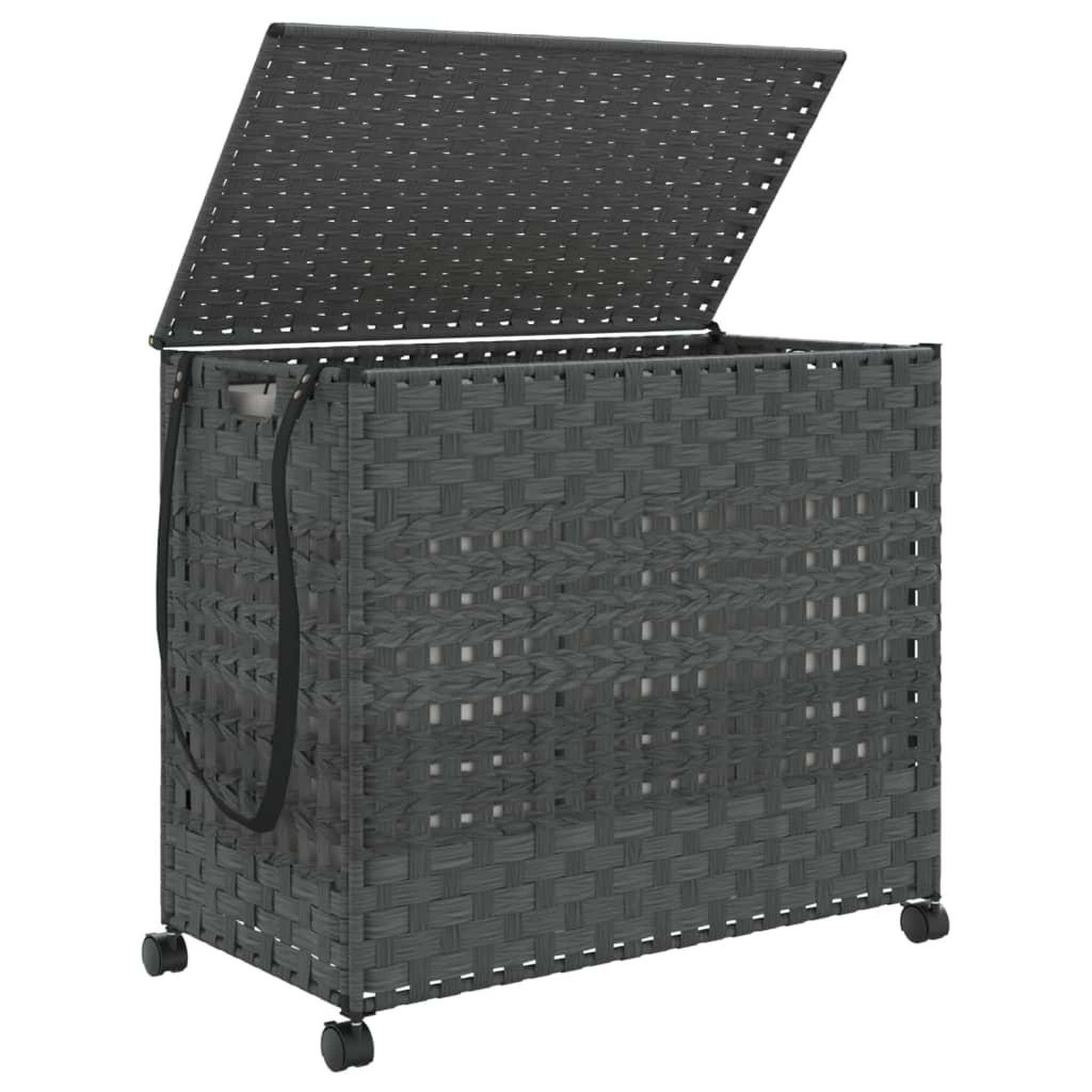 Voir la diapositive 4 : VIDAXL Panier a linge avec roulettes gris 66x35x60 cm resine tressee