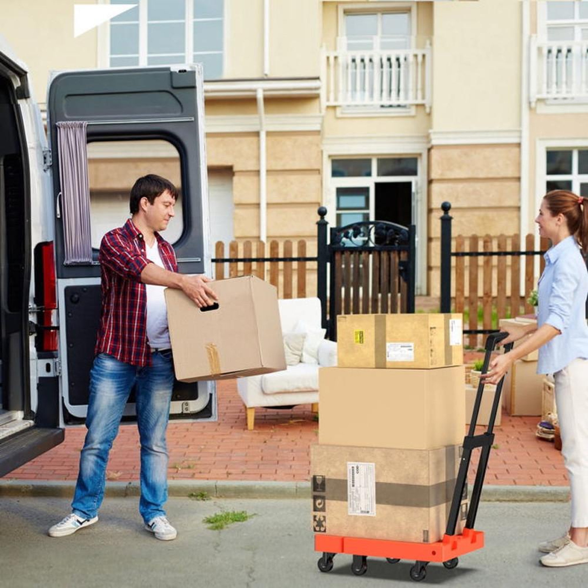 Voir la diapositive 6 : Chariot de transport pliant Spacekeeper rouge plateforme extensible capacité 230 kg 6 roulettes pivotantes 360°