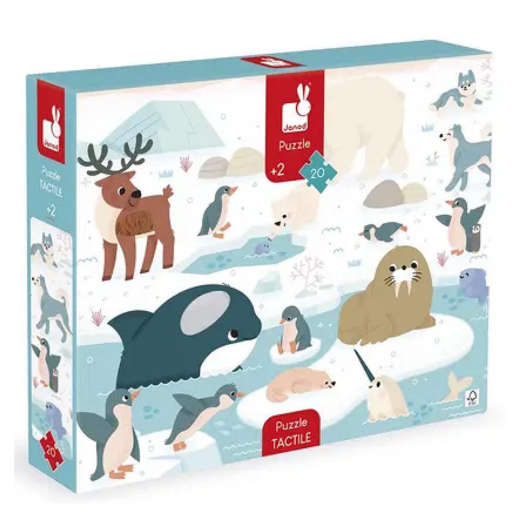 JANOD Puzzle Tactile Enfant 20 Pieces - Animaux Polaires