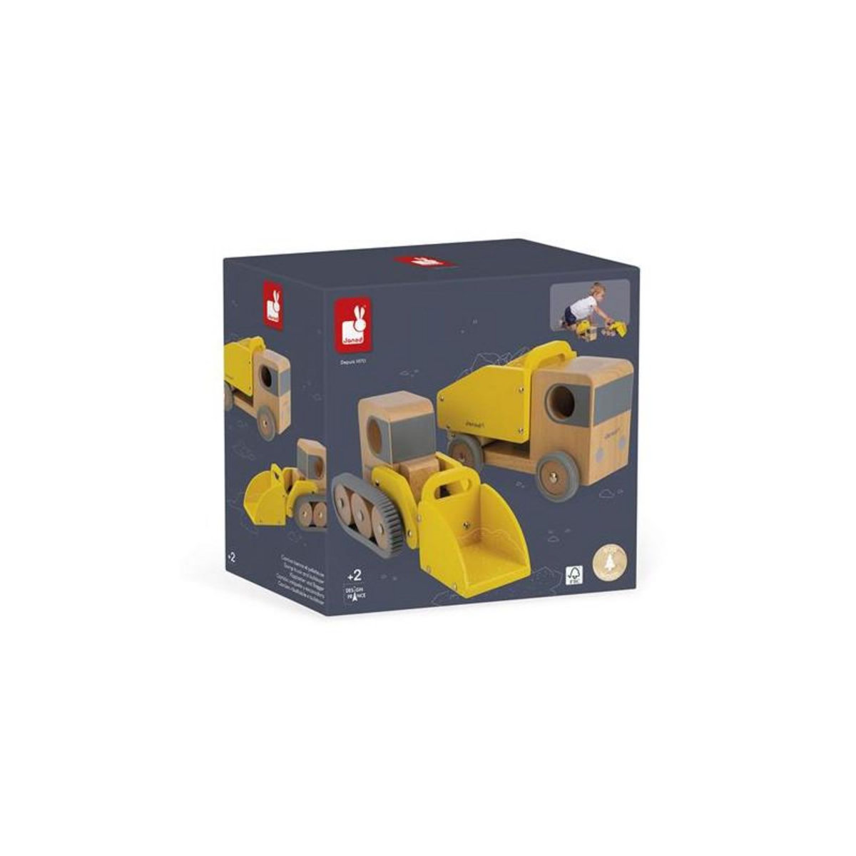 JANOD Jouet en bois Janod Bolid Camion benne et pelleteuse