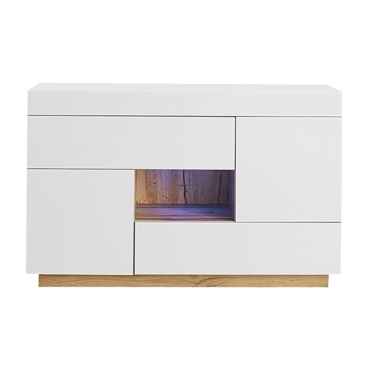 MERAX Buffet 2 porte(s) 2 tiroir(s) - 120 cm blanc+naturel led panneau de particules