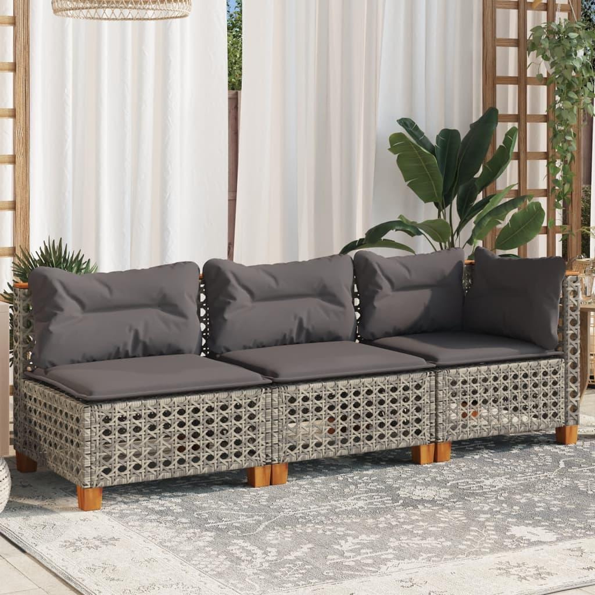 Voir la diapositive 3 : VIDAXL Canape de jardin avec coussins 3 places gris resine tressee