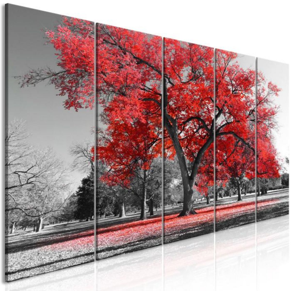 Paris Prix Tableau 5 Panneaux  Autumn in the Park Narrow Red
