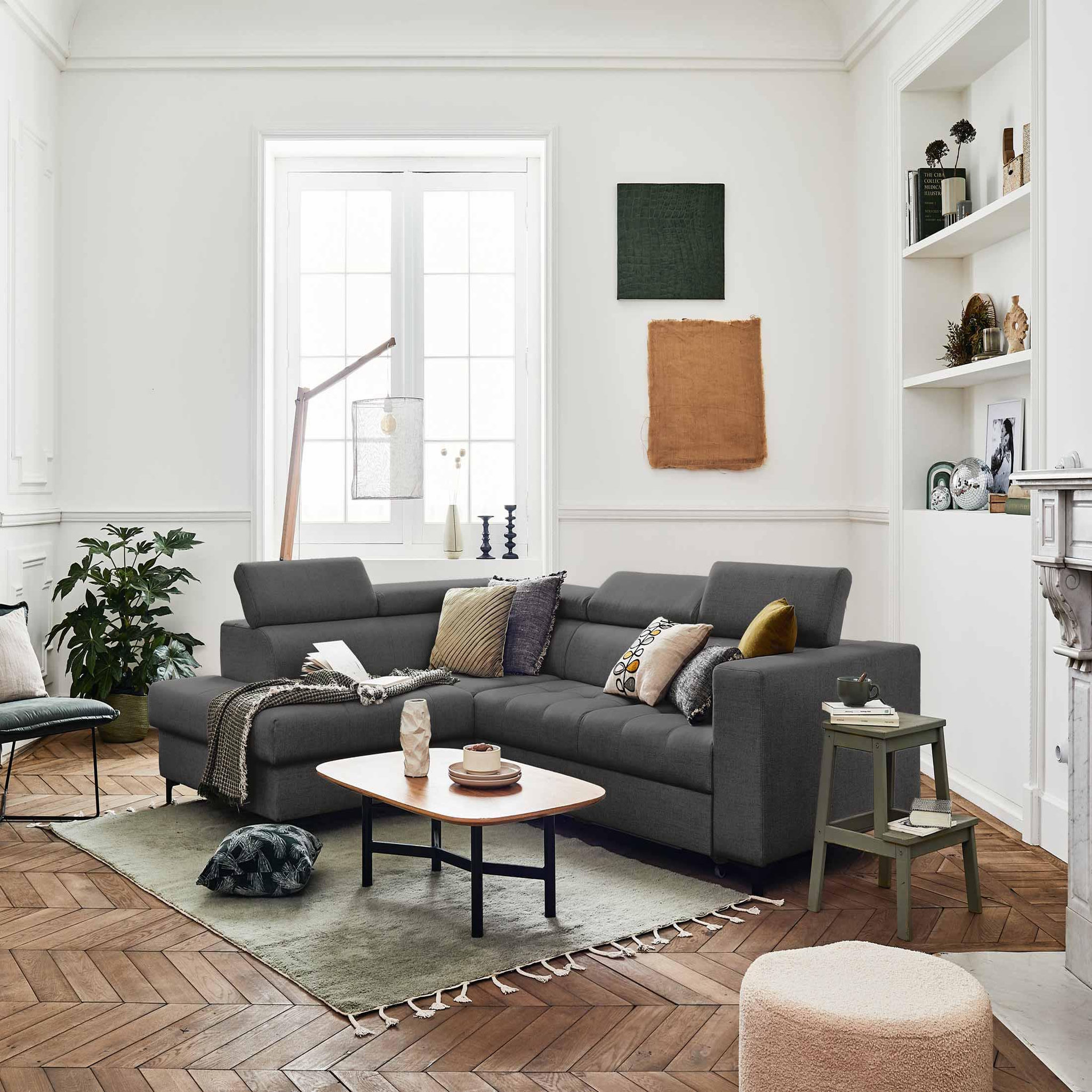 Voir la diapositive 6 : LISA DESIGN Olinda - canapé d'angle gauche - 5 places - convertible avec coffre et têtières réglables - en tissu