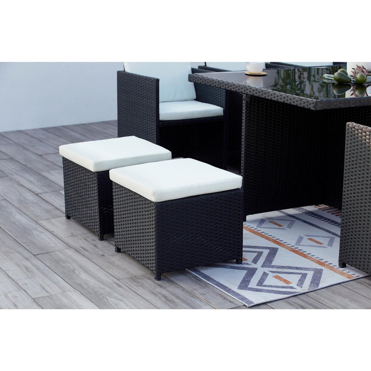 CONCEPT USINE Table et chaises 10 places encastrables résine noir-blanc MONACO