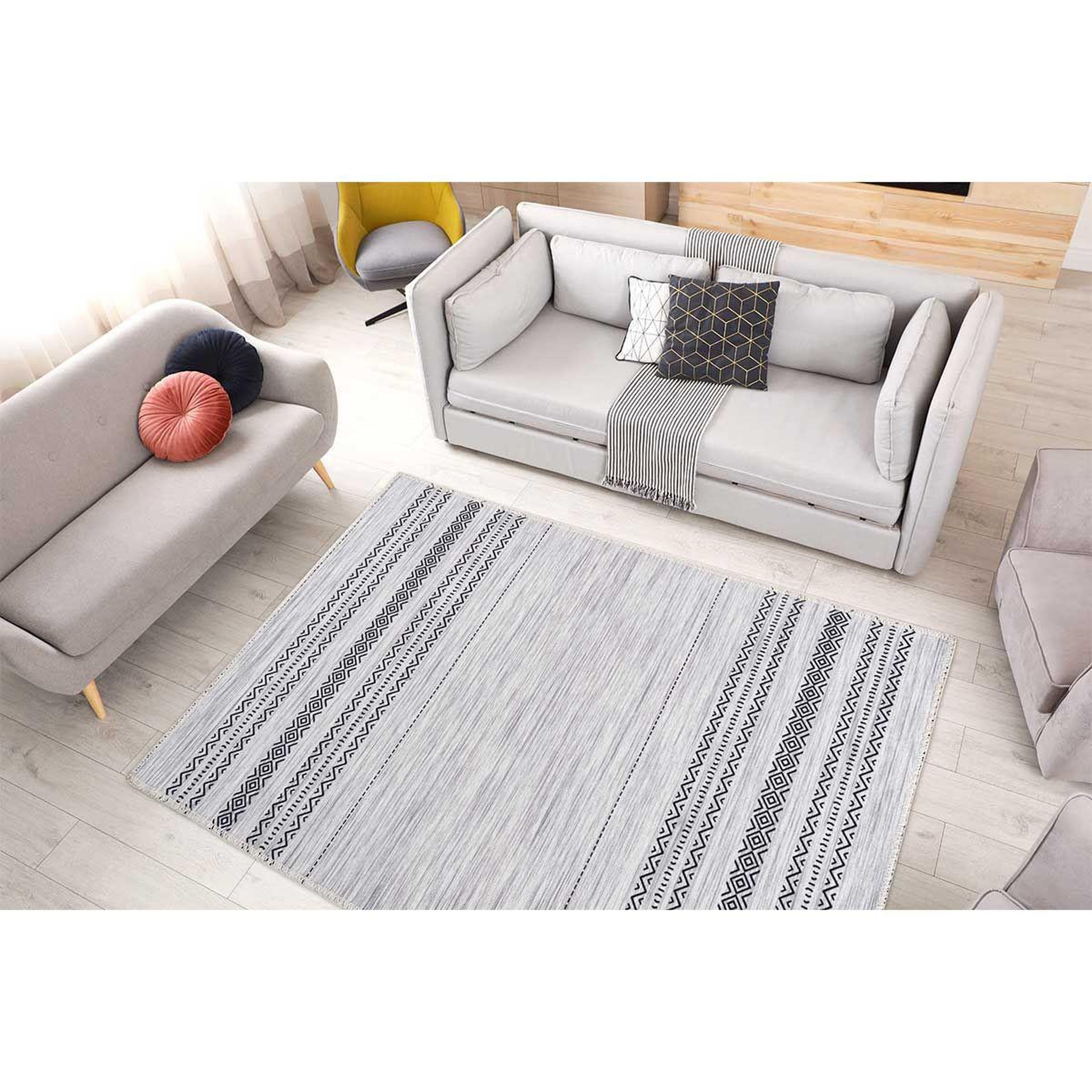 Voir la diapositive 4 : Paris Prix Tapis Tissé Imprimé à Poils Plats  Maya  Gris
