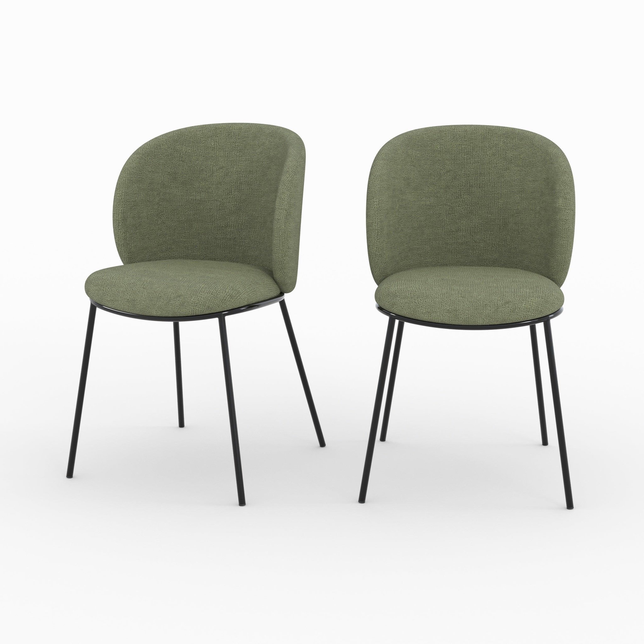 MAISON PAVANE Lot de 2 chaises en tissu vert kaki, pieds métal noir-bulle
