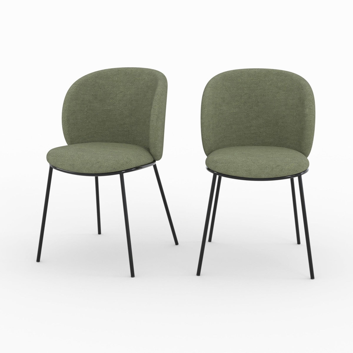 Rendez vous déco Lot de 2 chaises en tissu vert kaki, pieds métal noir-Bulle