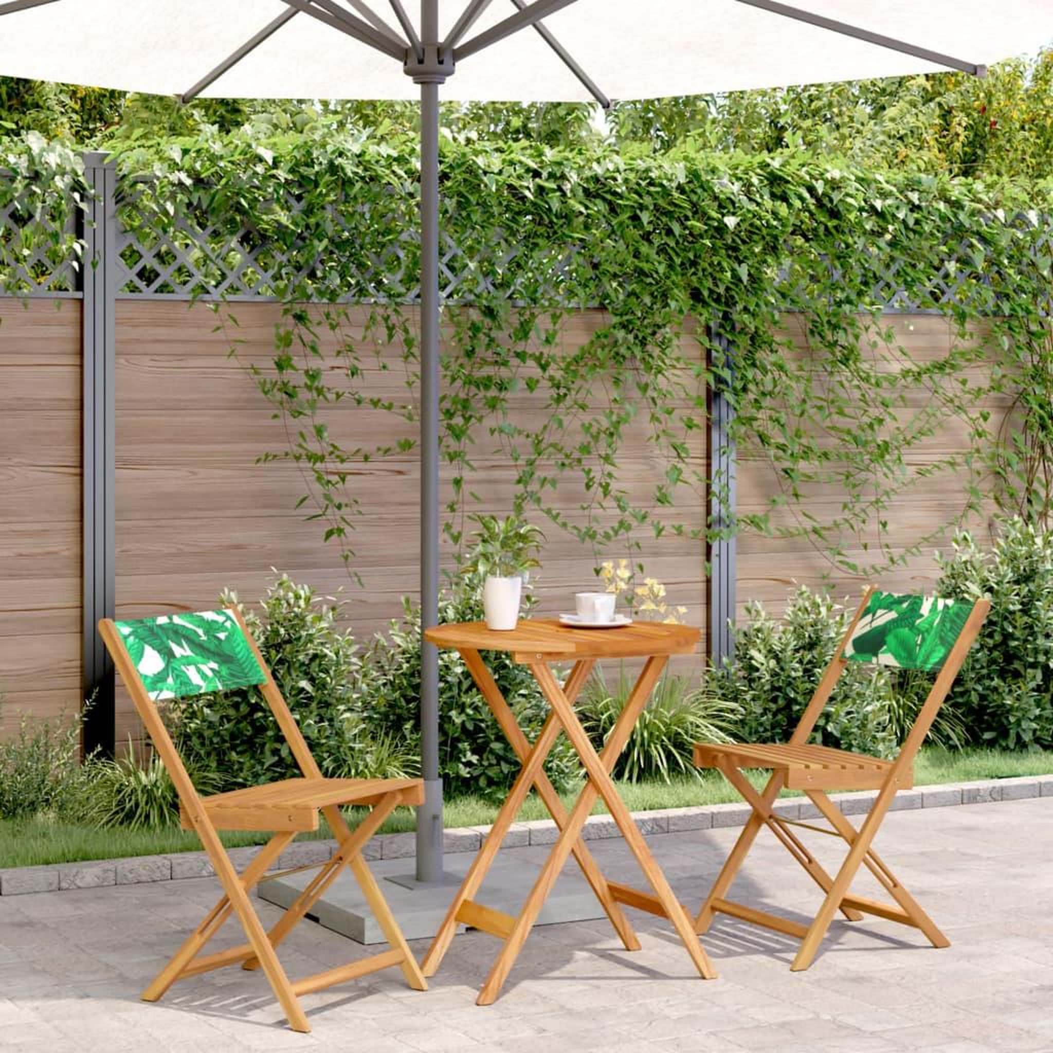 VIDAXL Ensemble de bistro 3 pcs motif de feuilles tissu et bois massif