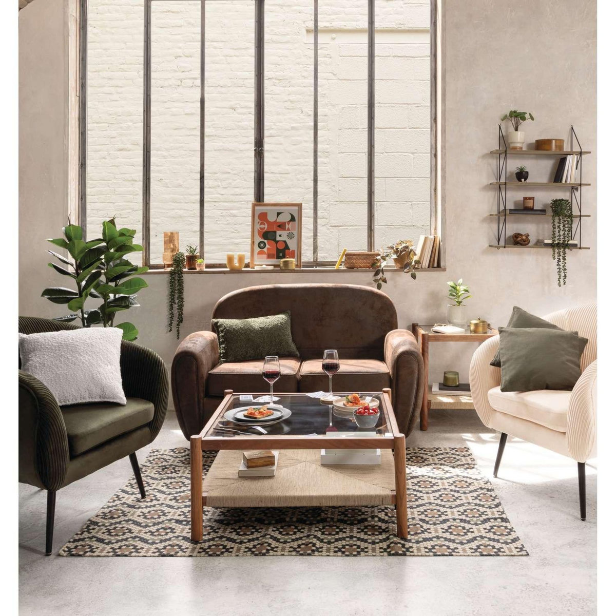 ATMOSPHERA Fauteuil en velours SOLARO - Vert