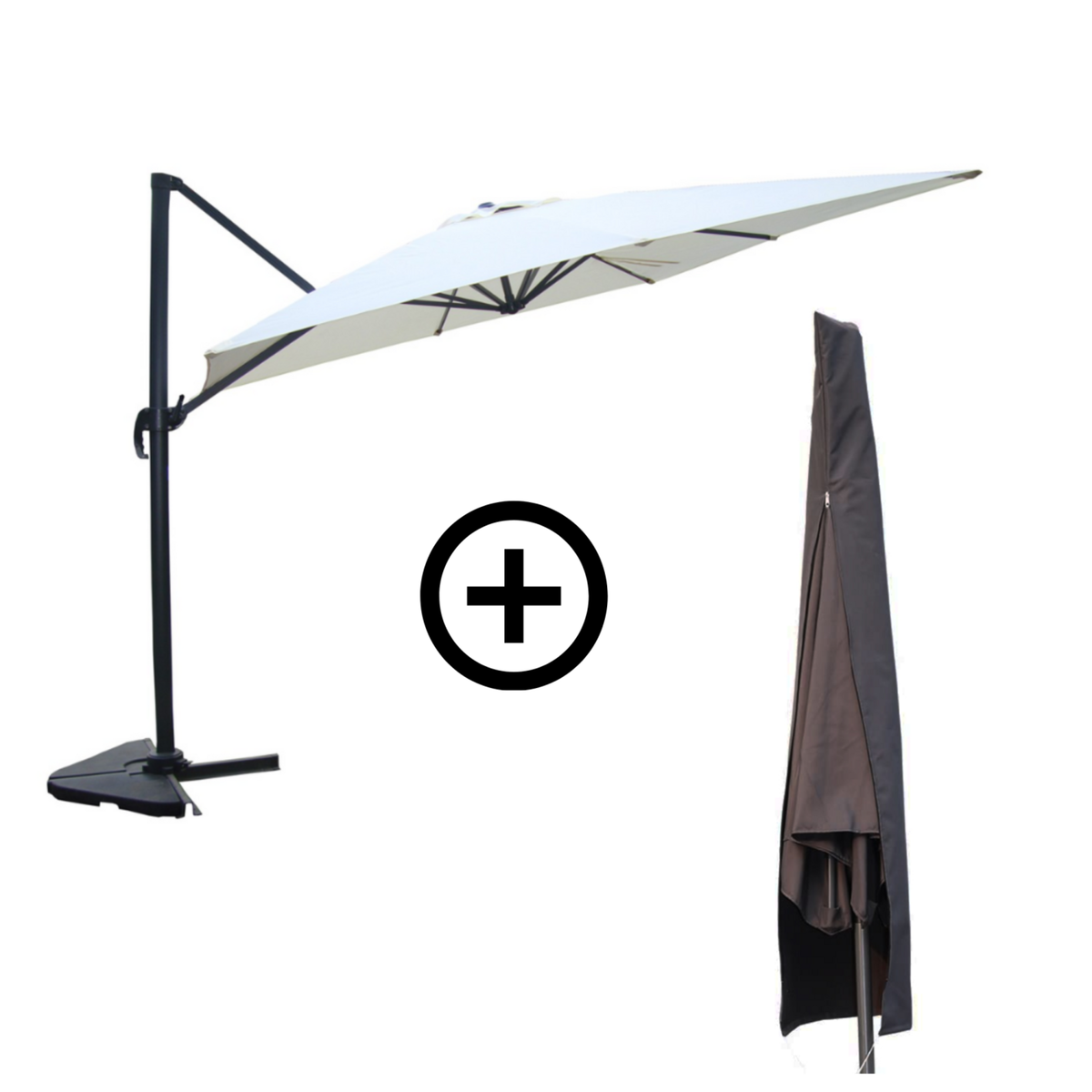 CONCEPT USINE Parasol rectangulaire 3x4m déporté rotatif écru avec housse CESARE