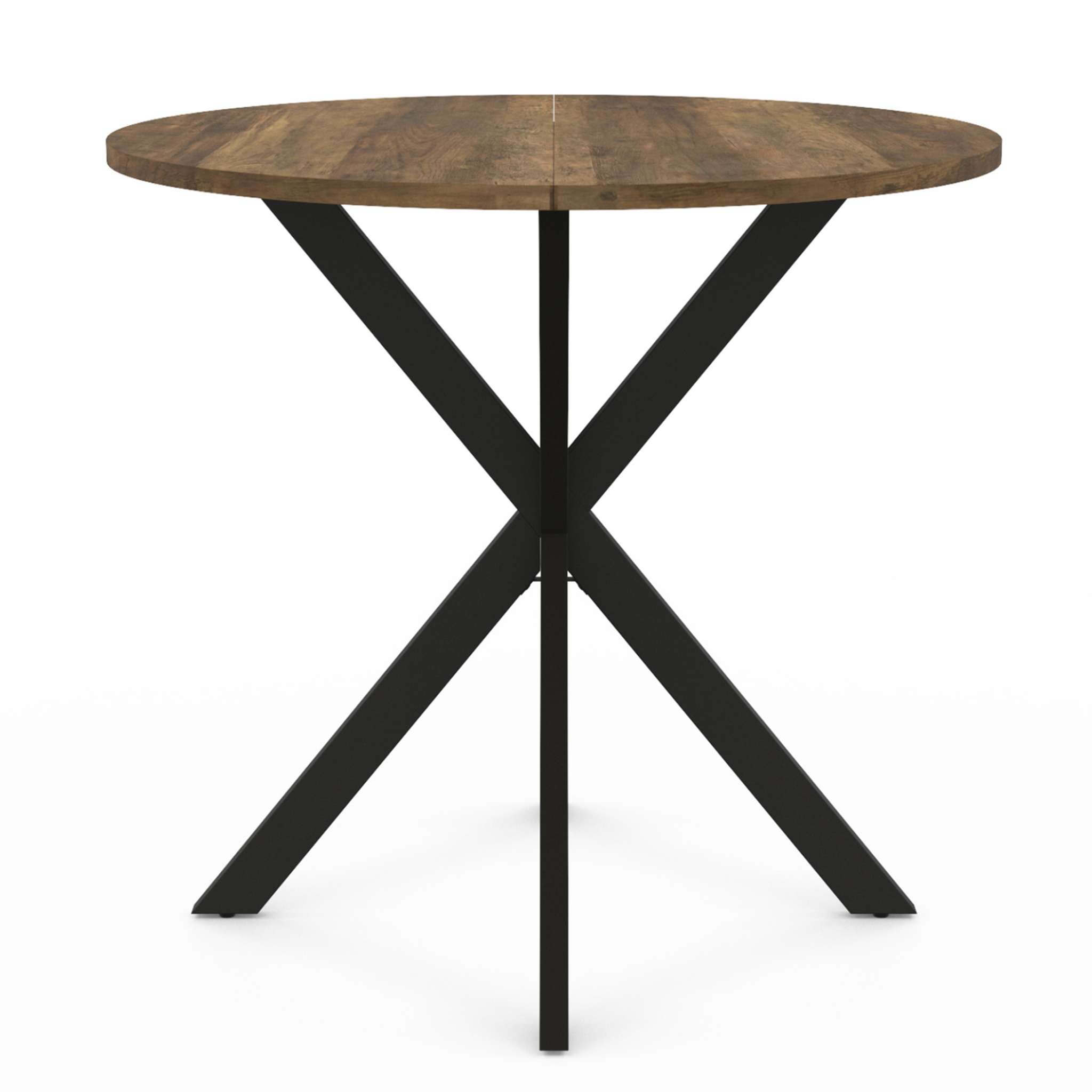 Voir la diapositive 3 : ID MARKET Table à manger ronde alix 4 personnes pied araignée noir et plateau bois foncé hawkins 80 cm