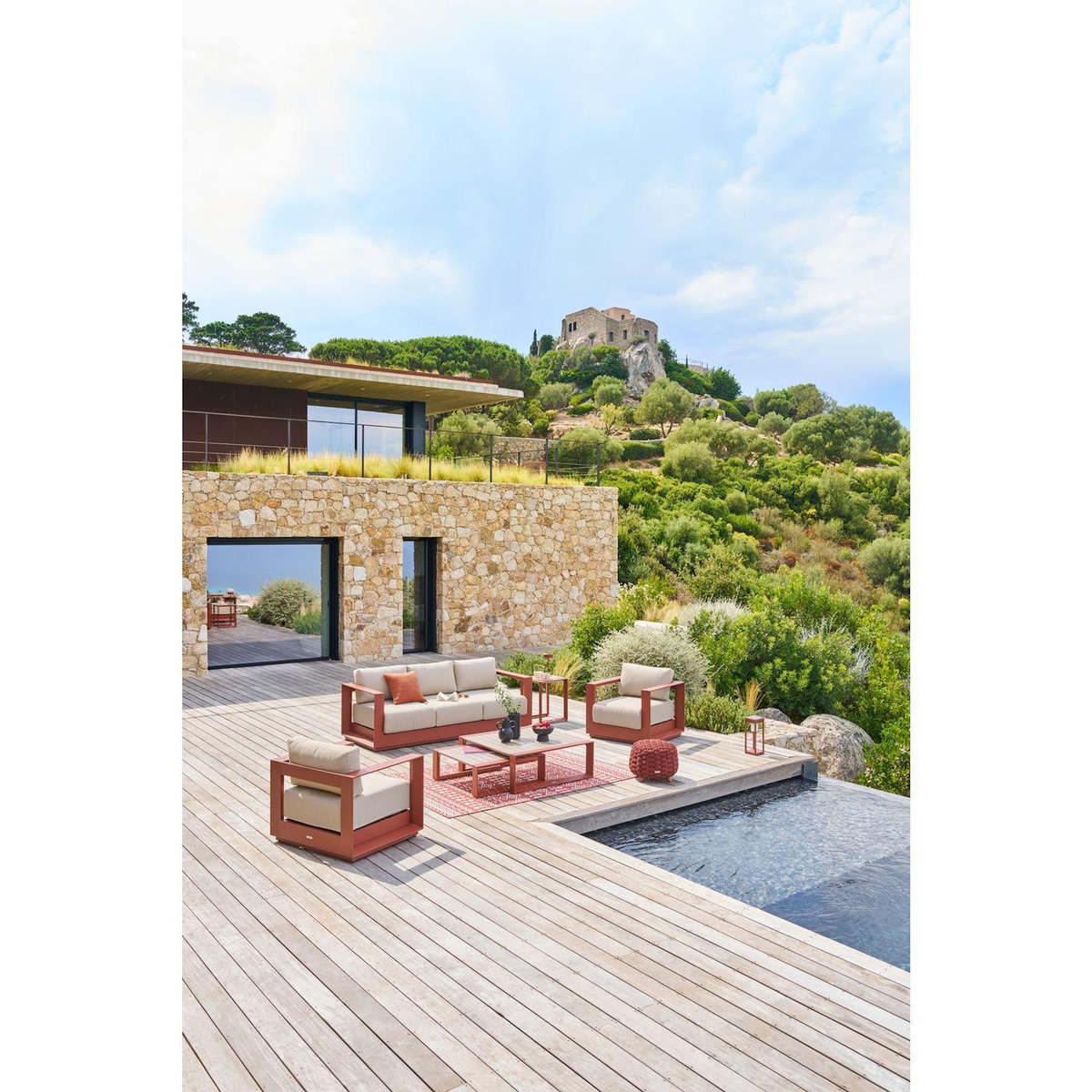 HESPERIDE Table d'appoint de jardin carré en aluminium ALLURE - Acajou