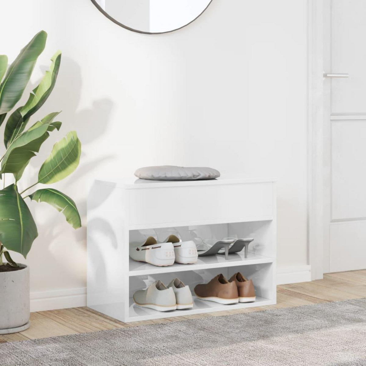 VIDAXL Banc a chaussures Blanc brillant 60x30x45 cm Bois d'ingenierie