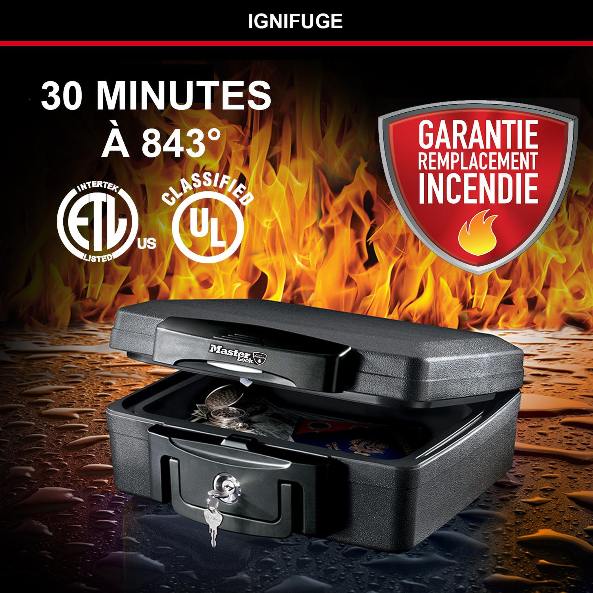 Voir la diapositive 3 : Master lock Mallette de sécurité anti feu [ignifuge et etanche] [serrure à clé] [small] h0100eurhro