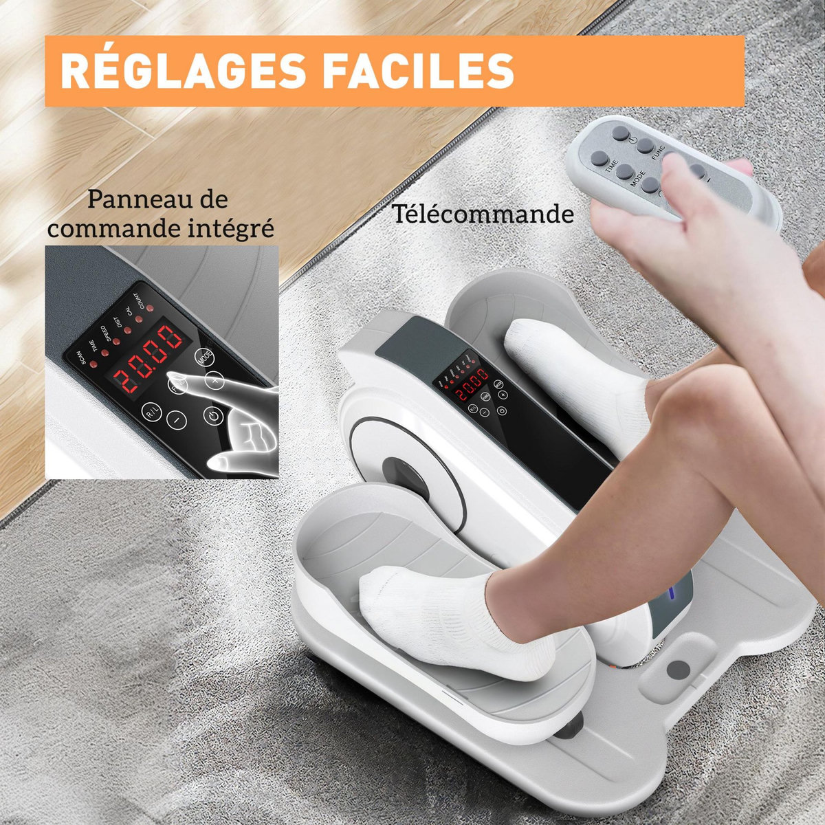 HOMCOM Elliptique de bureau, mini vélo elliptique électrique avec écran LCD, télécommande et 10 vitesses réglables, silencieux et portable pour les seniors, blanc