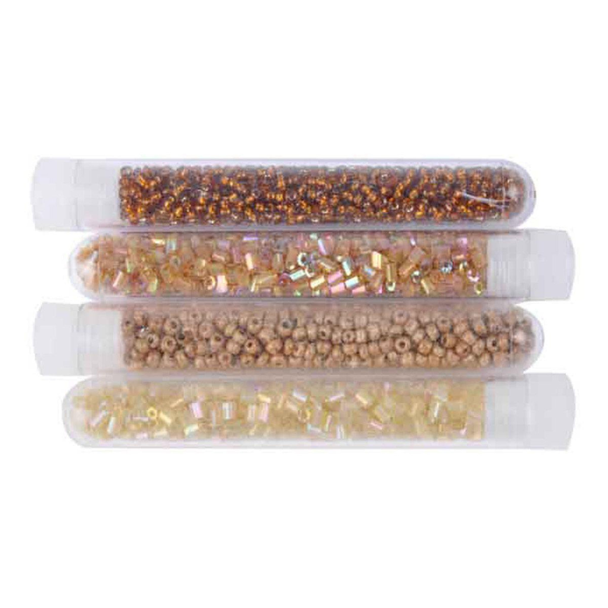 HOMEA Lot de 4 Tubes pour Bijoux  Perles de Rocailles  Beige