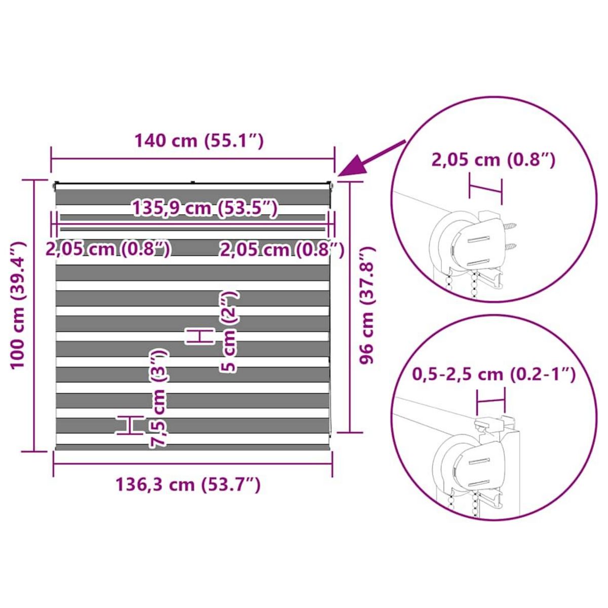 VIDAXL Store zebre marron 140x100cm largeur du tissu 135,9cm polyester