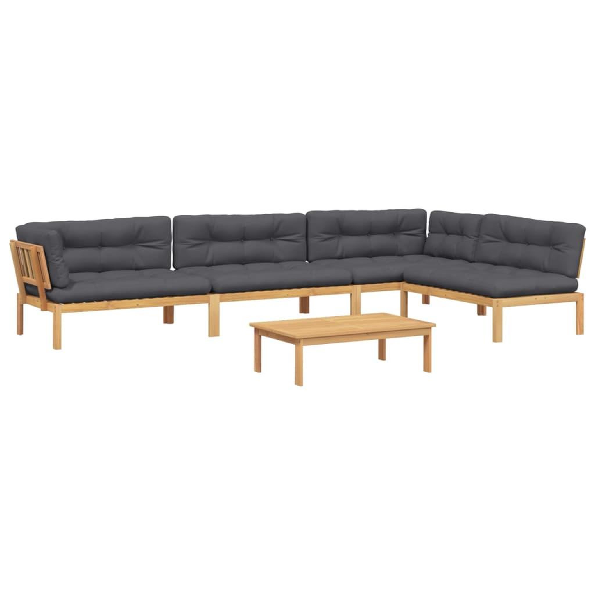 Voir la diapositive 2 : VIDAXL Salon palette de jardin avec coussins 5pcs bois d'acacia massif