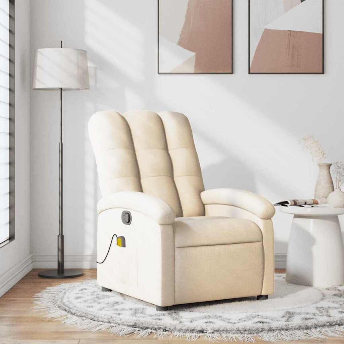 VIDAXL Fauteuil de massage inclinable Creme Tissu