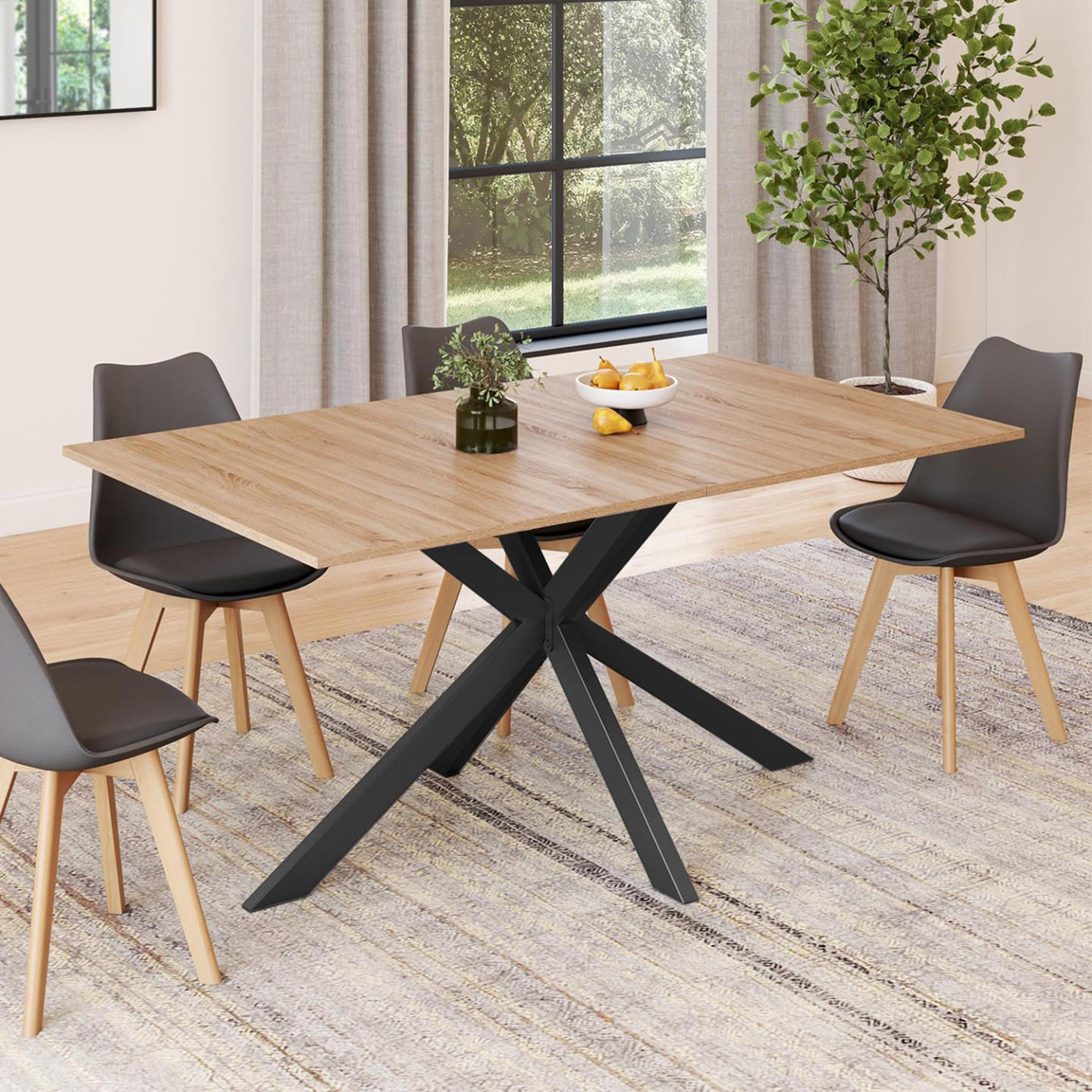 Voir la diapositive 2 : ID MARKET Table à manger rectangle alix 8 personnes pied araignée bois et noir 160 cm
