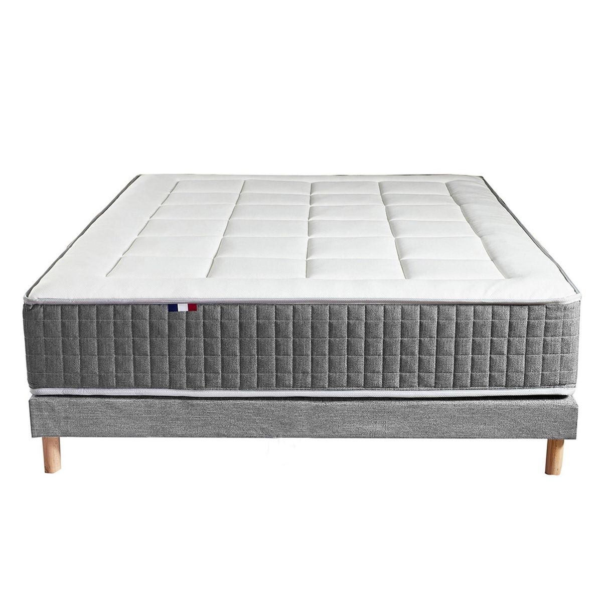 IDLITERIE Ensemble Matelas Ressort 7 zones H.28cm + Sommier + couette + oreillers Fabriqué en France MAX