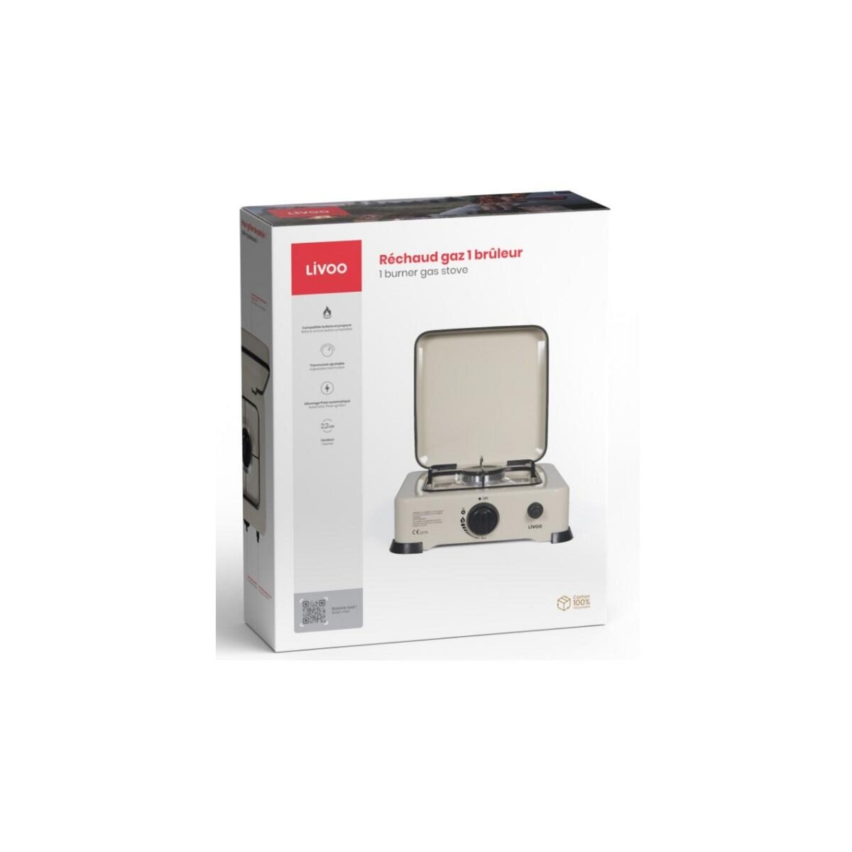 LIVOO Réchaud à gaz 1 feu 2,2kw - DOC303