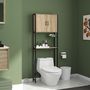 Voir la diapositive 2 : KLEANKIN Meuble WC meuble dessus toilettes style industriel 2 portes 2 étagères acier noir aspect chêne clair