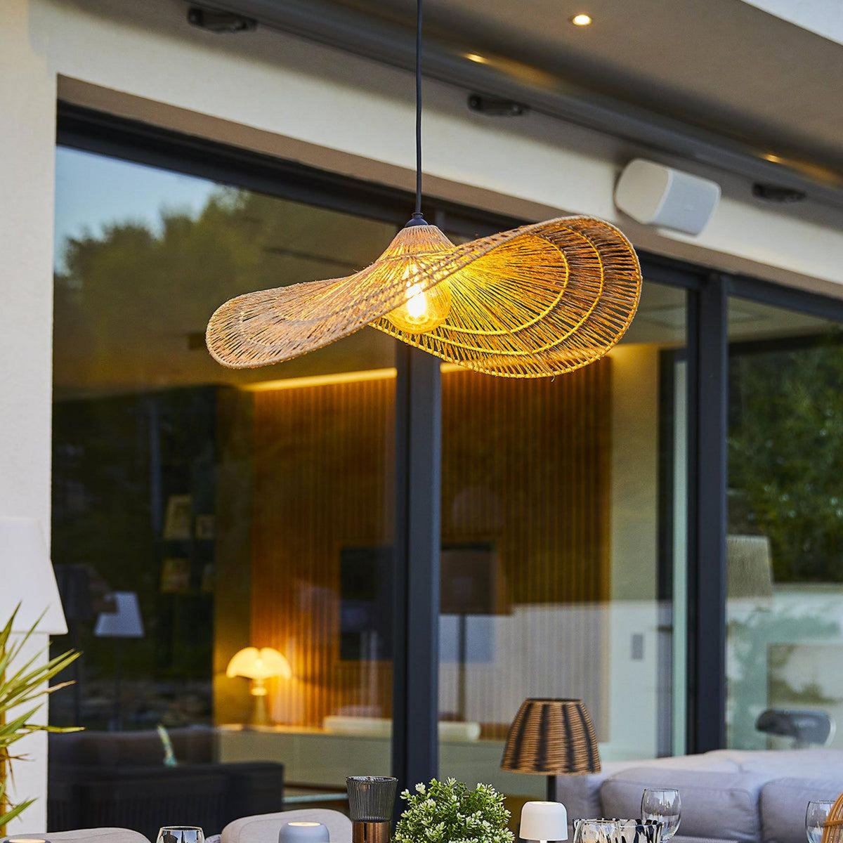 Lumisky Suspension d'extérieur avec cable MARBELLA Beige Corde H14 cm