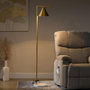 Voir la diapositive 2 : HOMCOM Lampadaire sur pied salon 40W acier doré abat-jour conique orientable base marbre