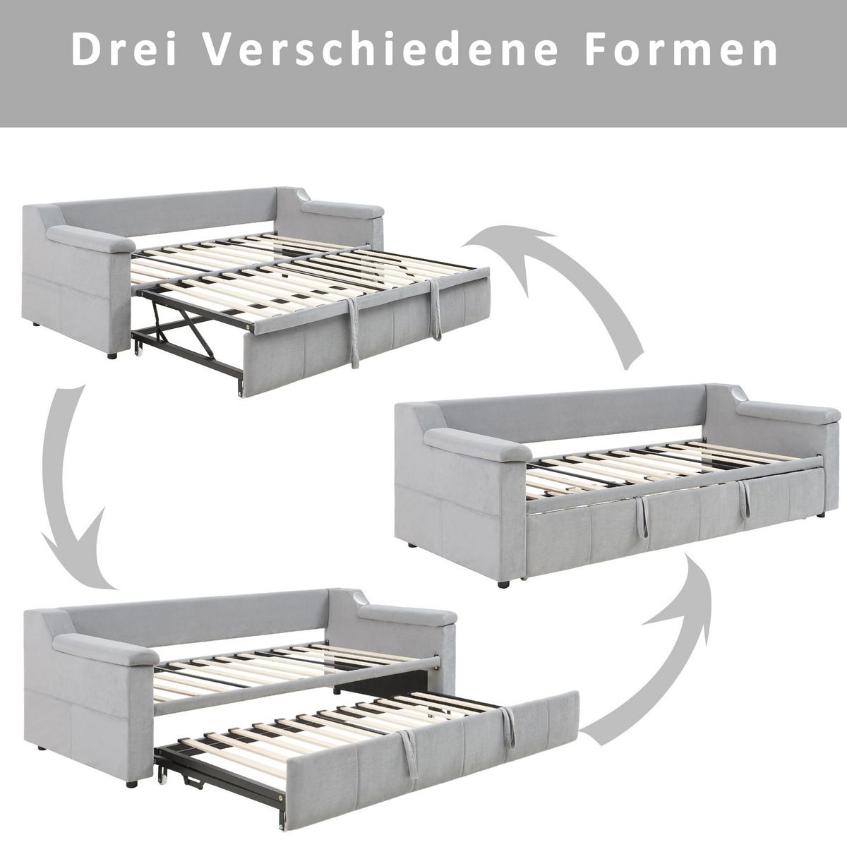 MERAX Lit banquette gigogne rembourré 90x190(180x190)cm