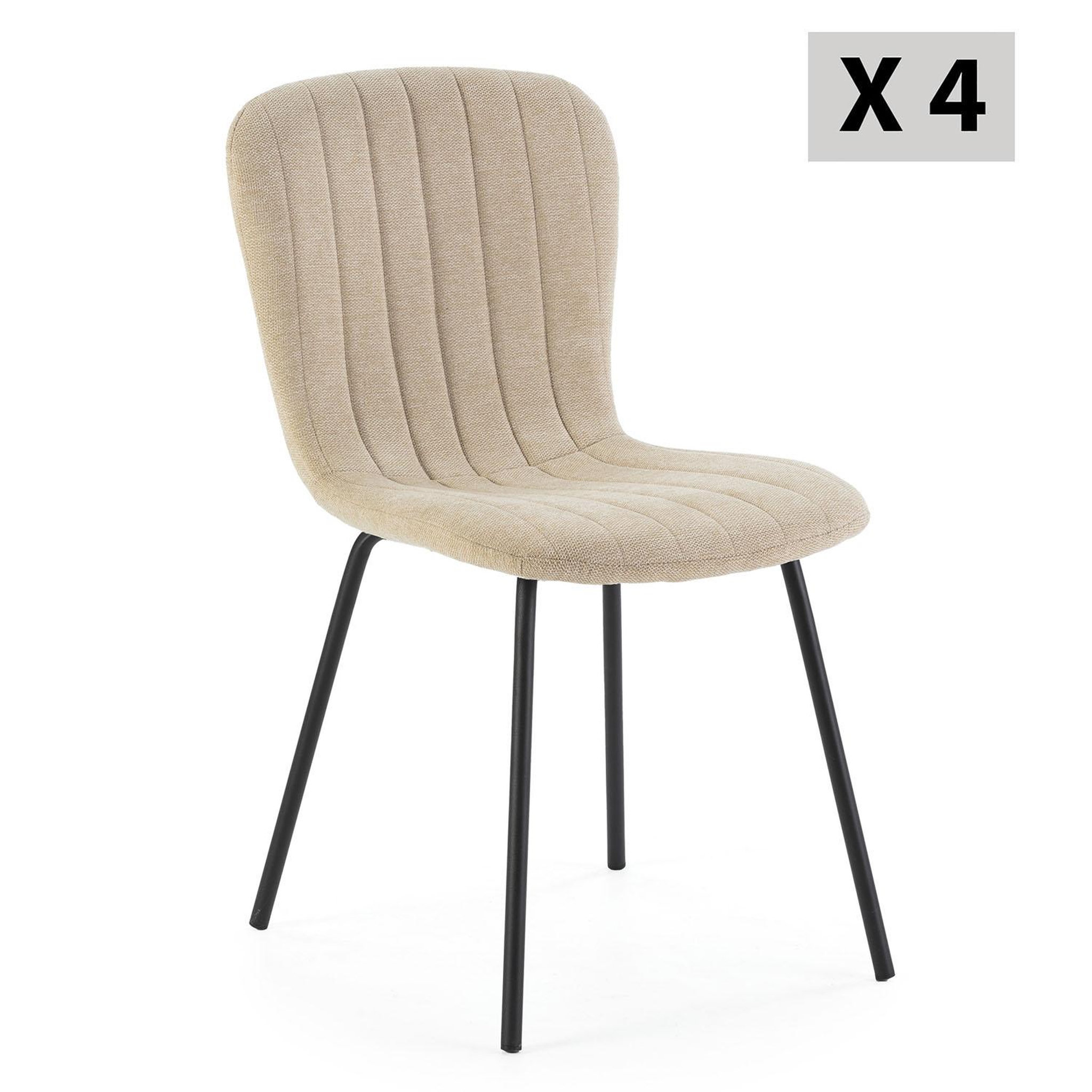 VS VENTA-STOCK Pack 4 chaises Lucky recouvertes de tissu beige