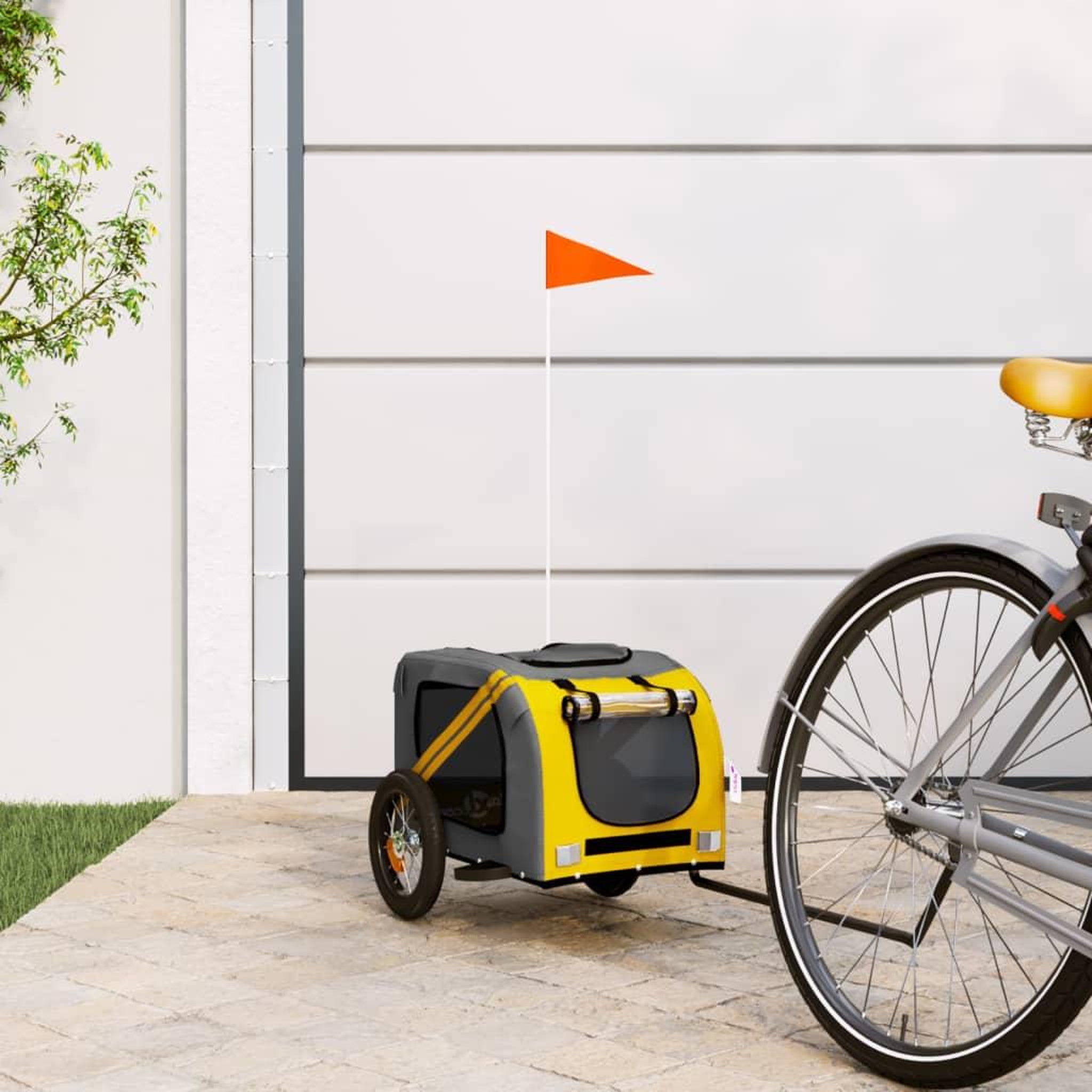 VIDAXL Remorque de velo pour animaux de compagnie jaune et gris