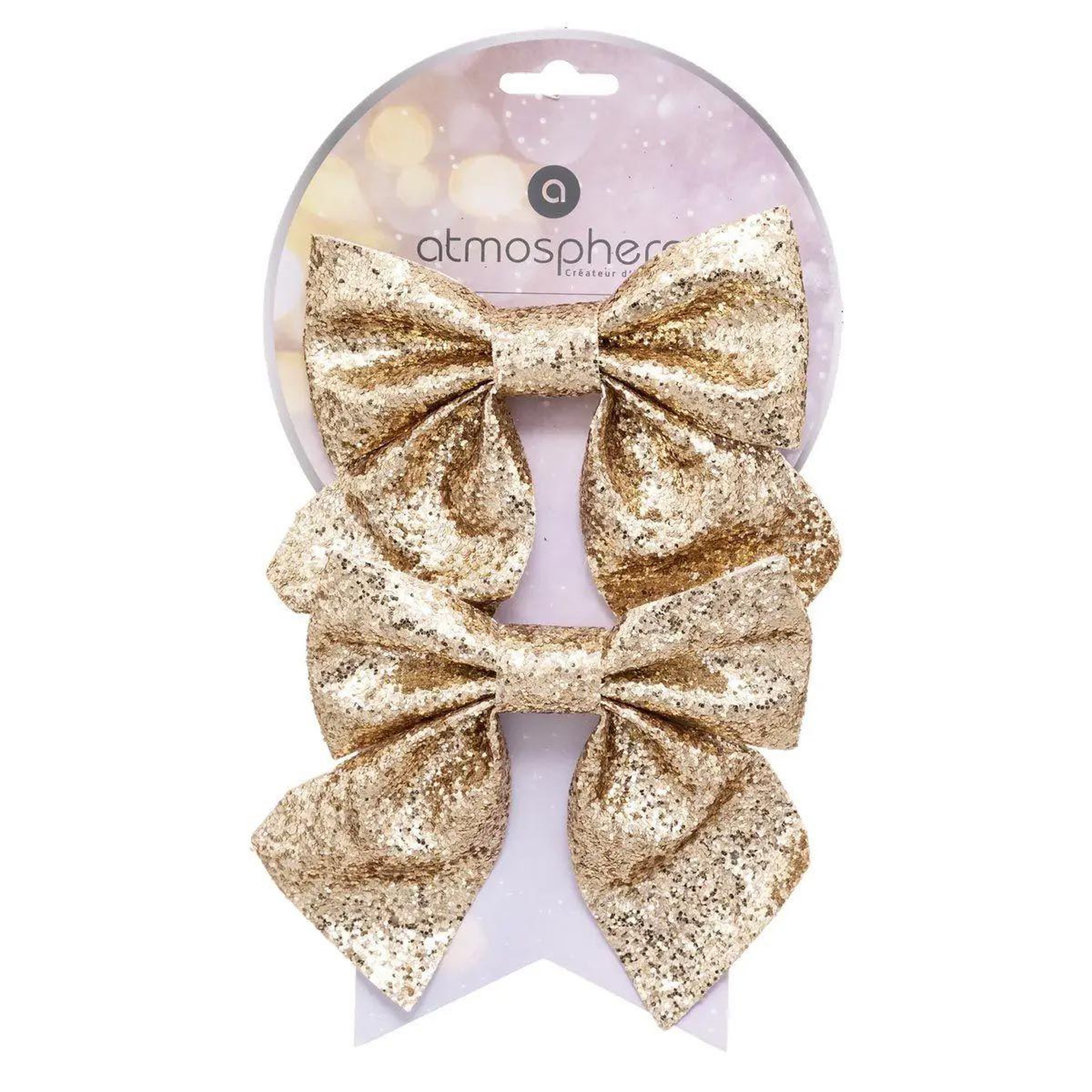 Voir la diapositive 2 : ATMOSPHERA Lot de 2 nœuds déco  paillettes  16cm or