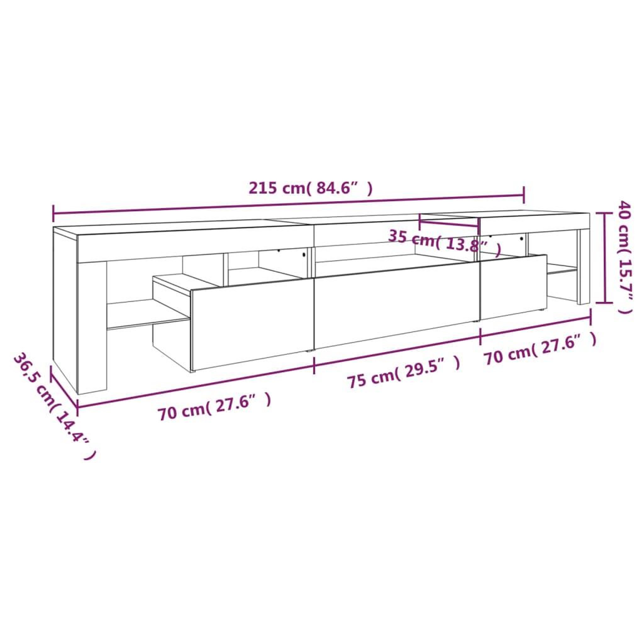 Voir la diapositive 6 : VIDAXL Meuble TV avec lumieres LED Gris beton 215x36,5x40 cm