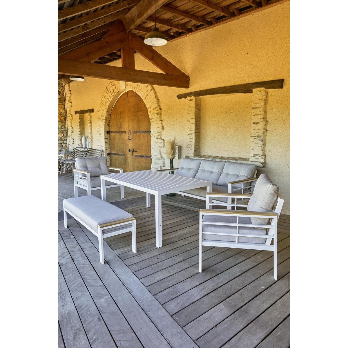 DCB GARDEN Salon de jardin - 7 places - Aluminium - blanc - CAYENNE S3