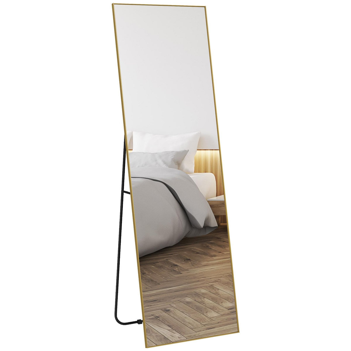 HOMCOM Grand miroir pleine longueur rectangulaire 50 x 160 cm - miroir sur pied ou mural - doré