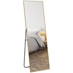 HOMCOM Grand miroir pleine longueur rectangulaire 50 x 160 cm - miroir sur pied ou mural - doré