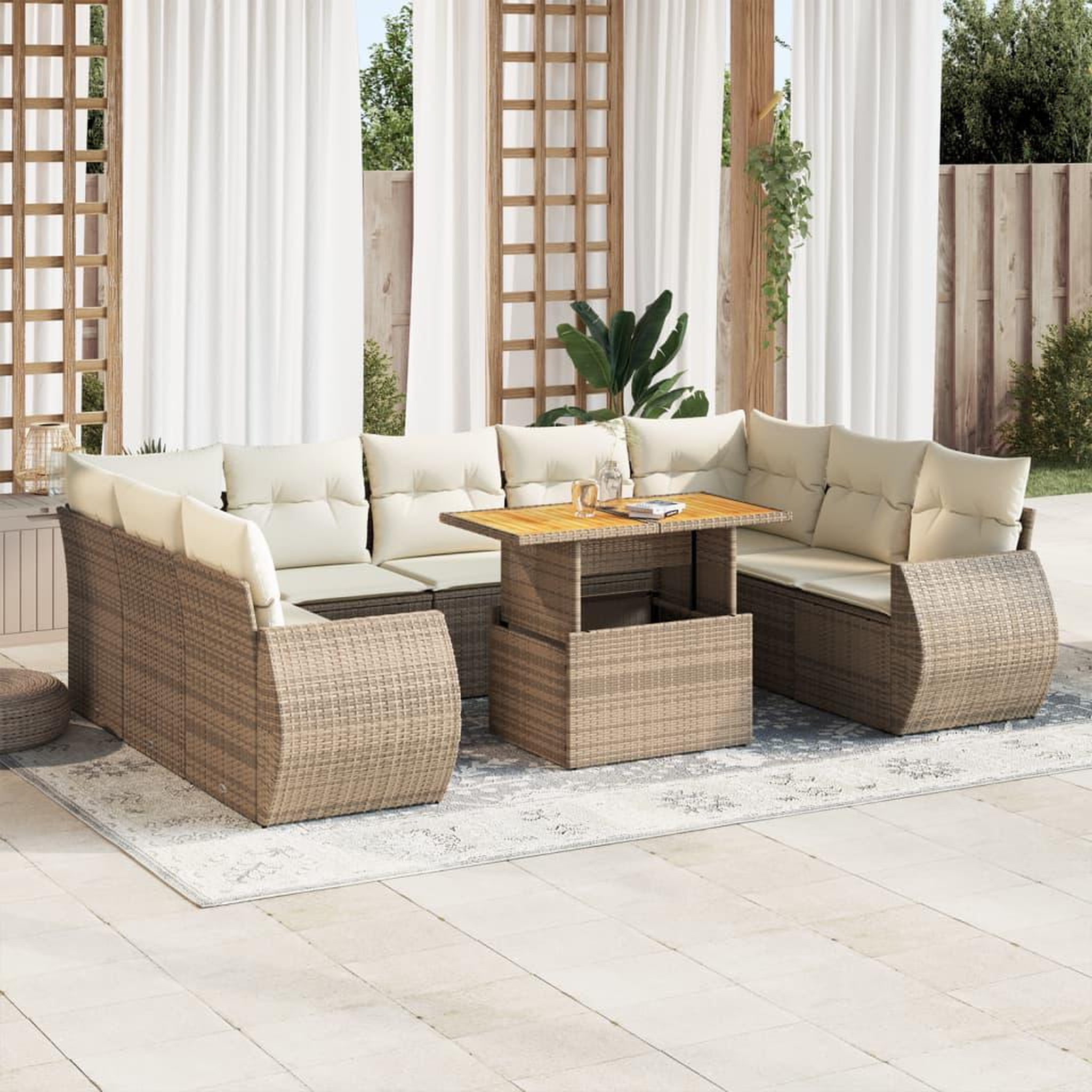 VIDAXL Salon de jardin avec coussins 10 pcs beige resine tressee
