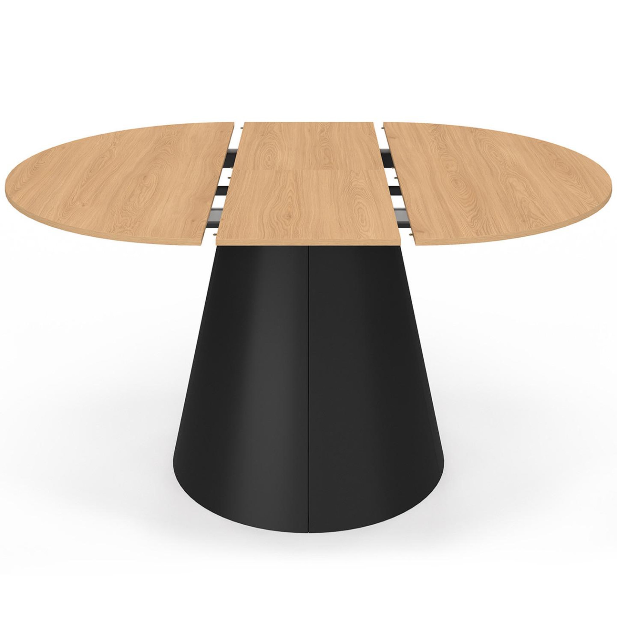 Voir la diapositive 3 : ID MARKET Table à manger ronde extensible angele 4-8 personnes bois effet hêtre et pied noir 110-150 cm