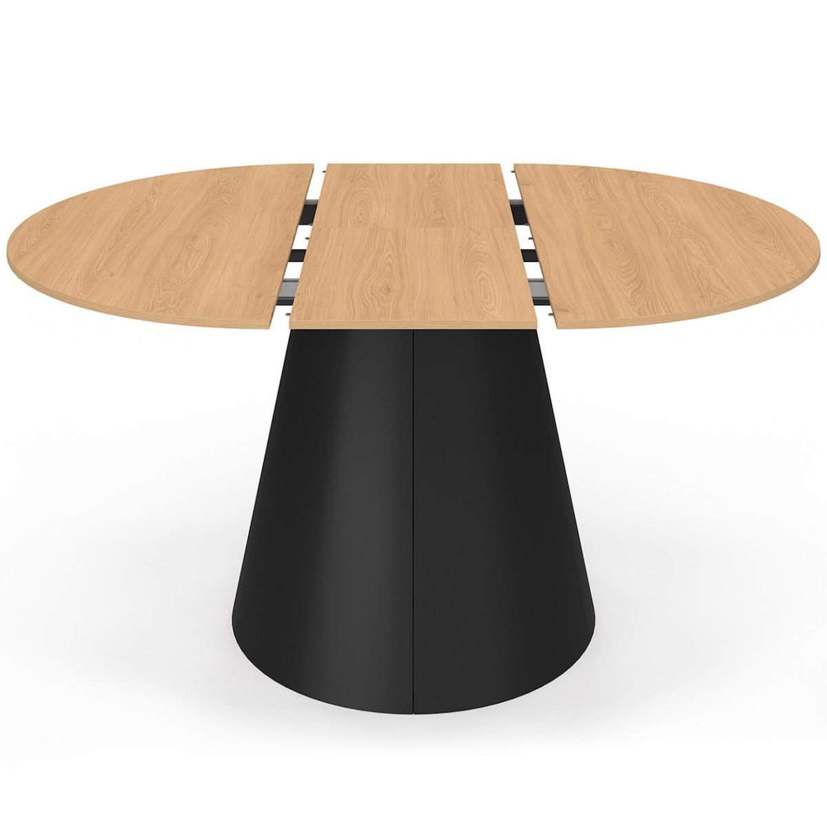 ID MARKET Table à manger ronde extensible ANGELE 4-8 personnes bois effet hêtre et pied noir 110-150 cm
