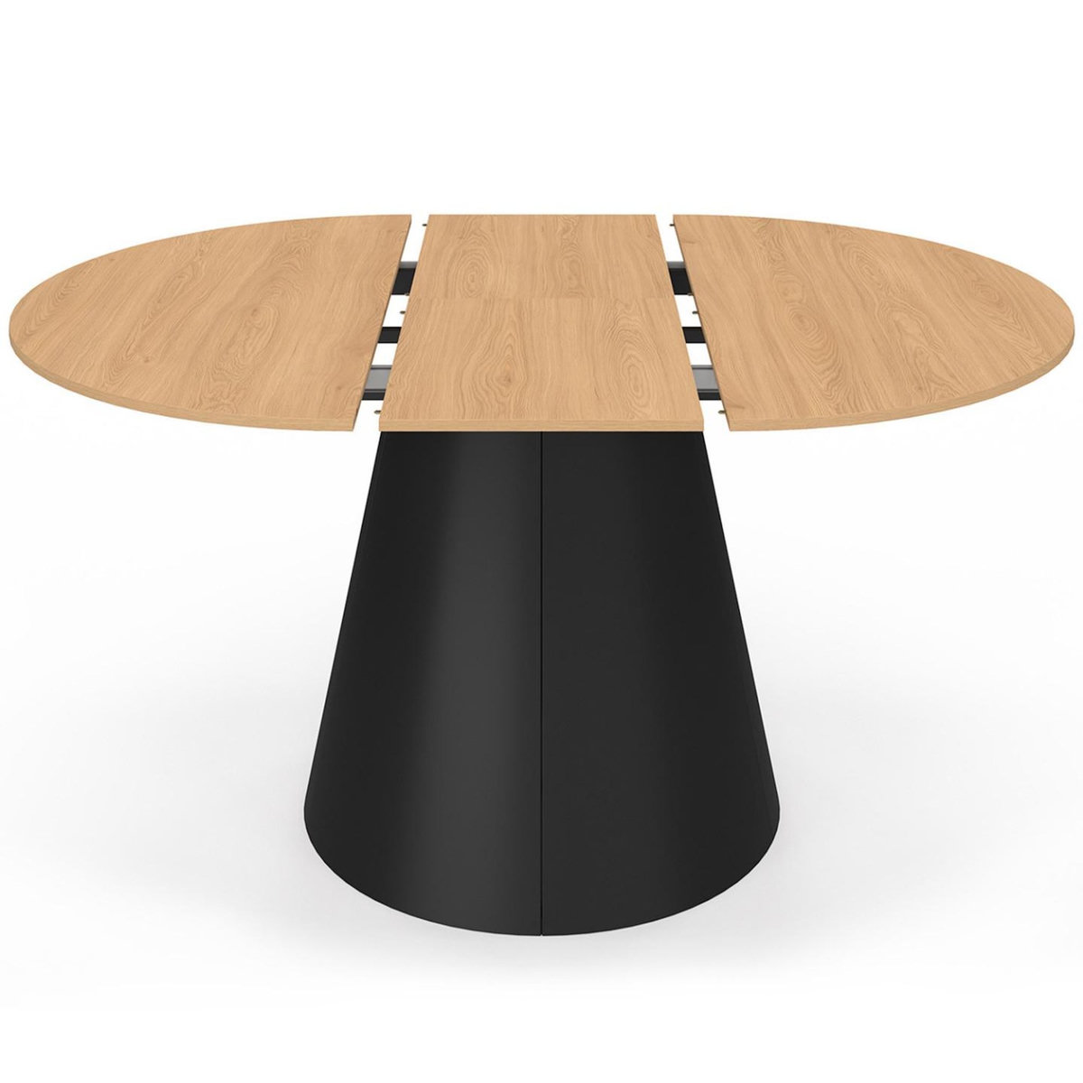 ID MARKET Table à manger ronde extensible ANGELE 4-8 personnes bois effet hêtre et pied noir 110-150 cm