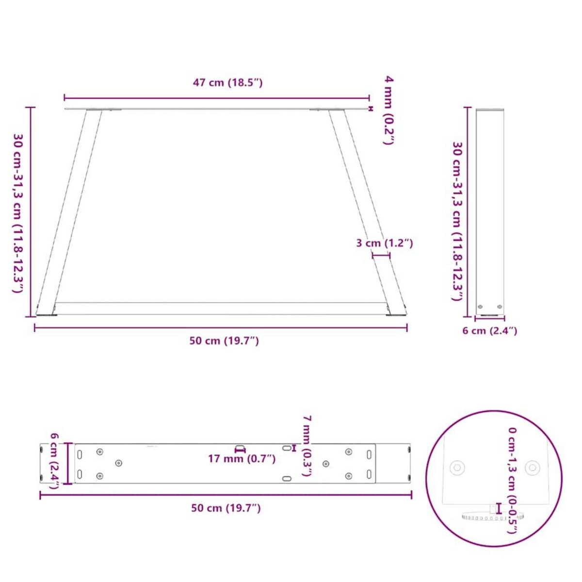 VIDAXL Pieds de table a manger forme V 2 pcs noir 50x(30-31,3)cm acier