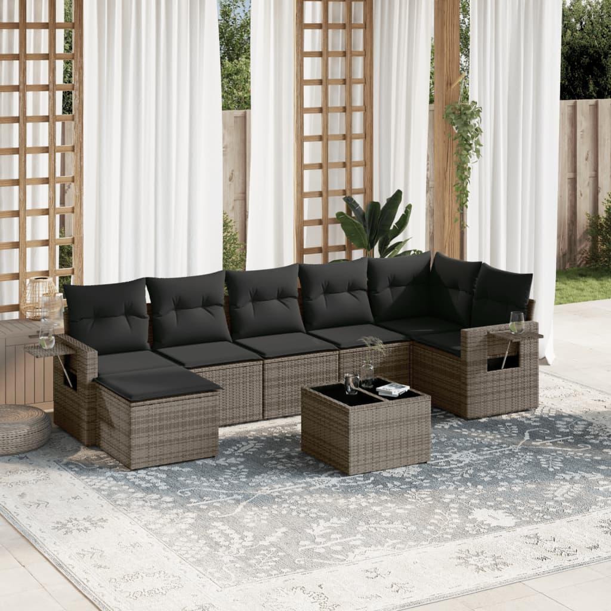 VIDAXL Salon de jardin 8 pcs avec coussins gris resine tressee