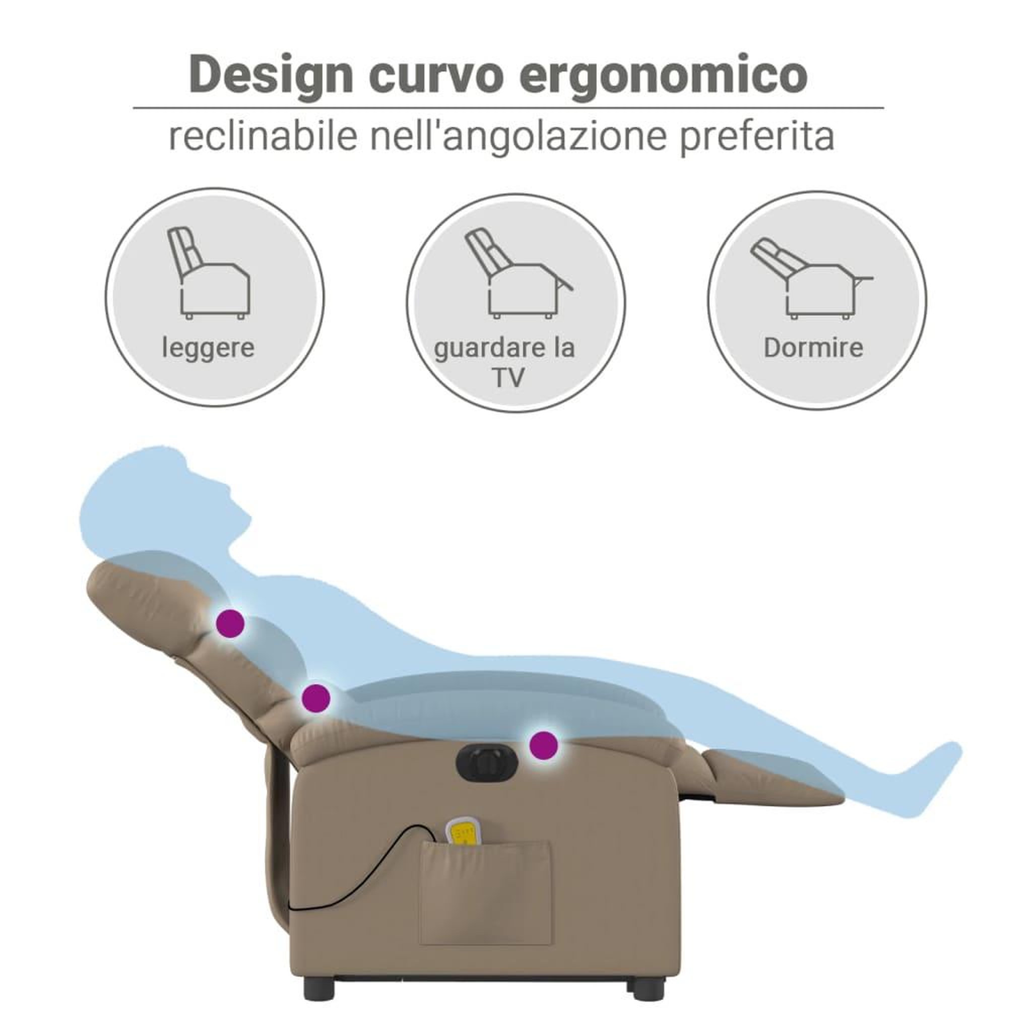 Voir la diapositive 6 : VIDAXL Fauteuil inclinable de massage electrique cappuccino similicuir